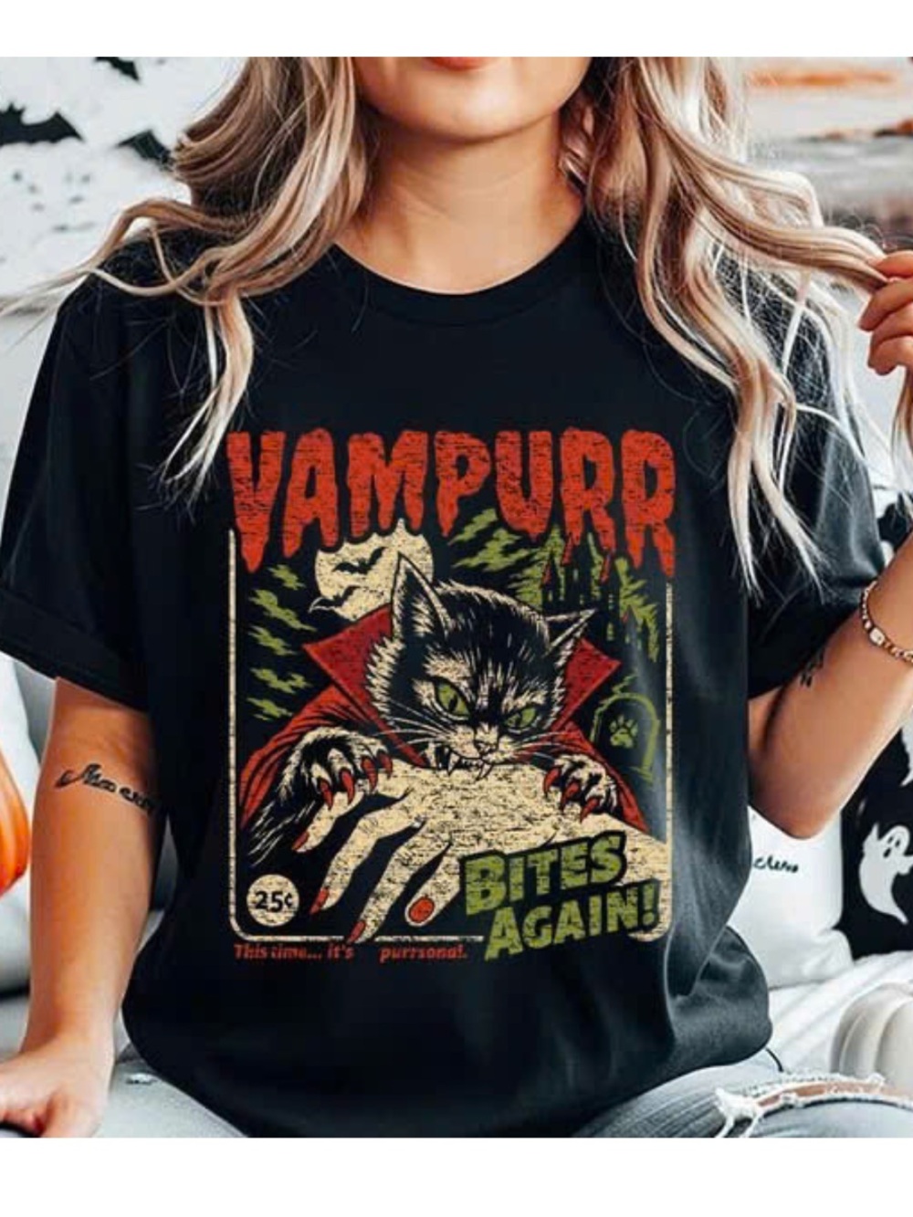 Vampurr Bites Again Black Cat Graphic T-Shirt For Unisex